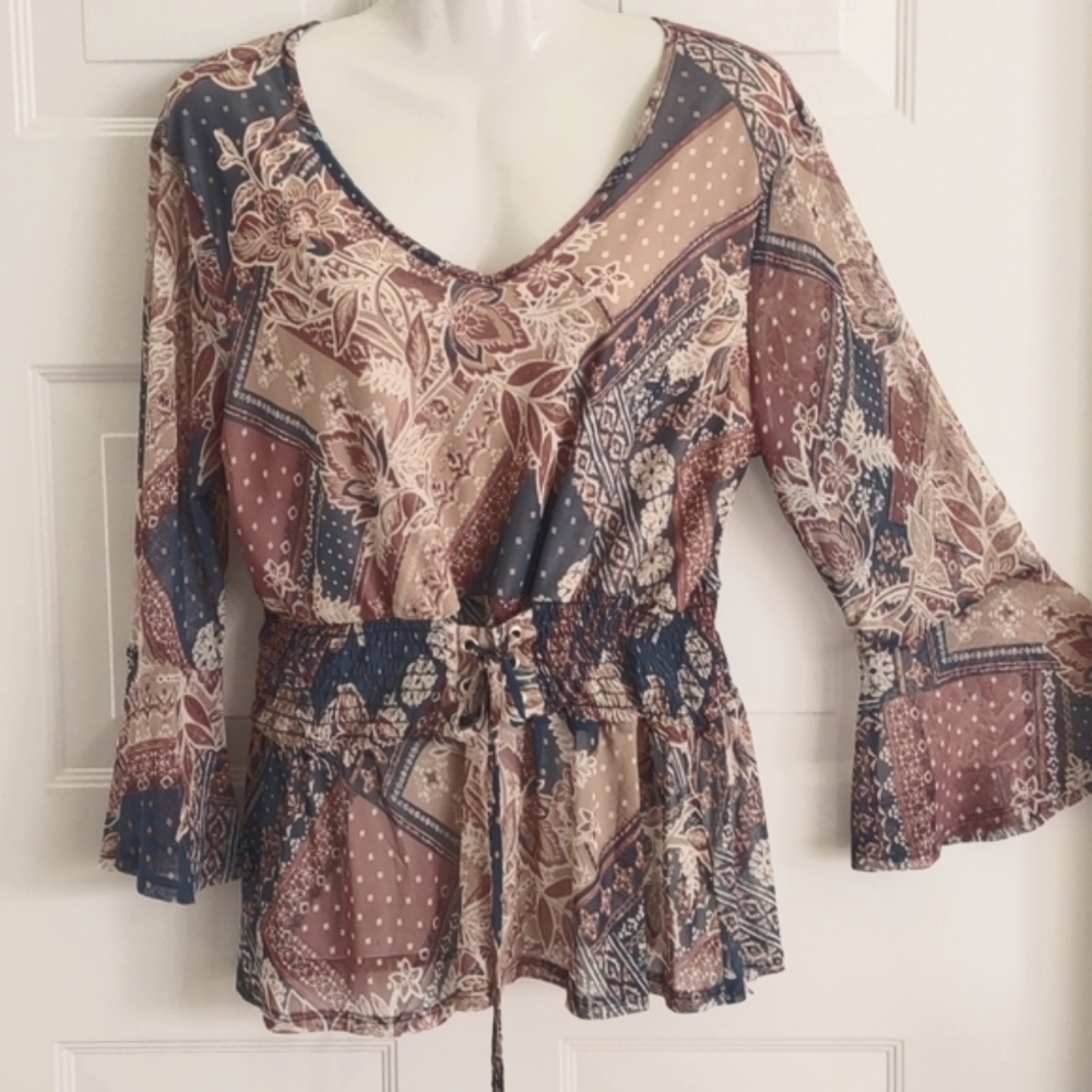 Urban Girl Bell Sleeve Corset Tie Waist Top